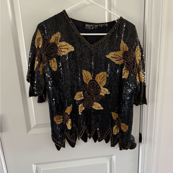 Stunning vintage handmade beaded silk top - Picture 1 of 4